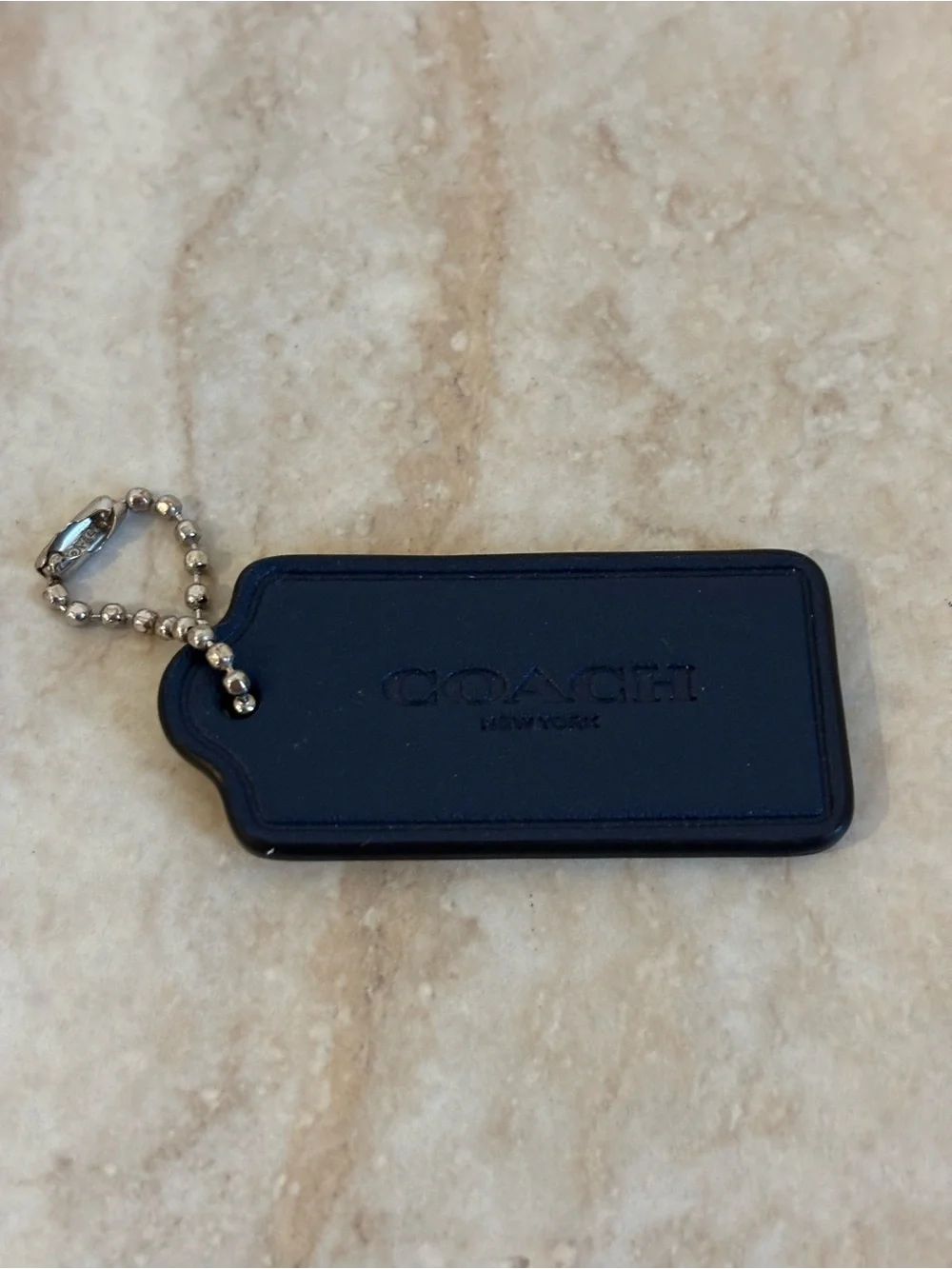 COACH Navy Leather Hang Tag with Ball Chain